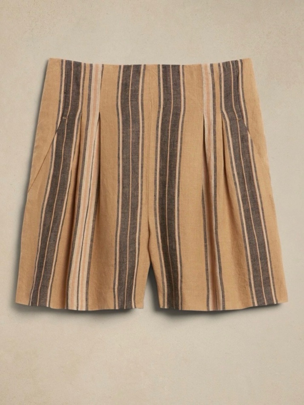 Banana Republic Mia High-Rise Linen Short NWT Brown Herringbone Pleated 16